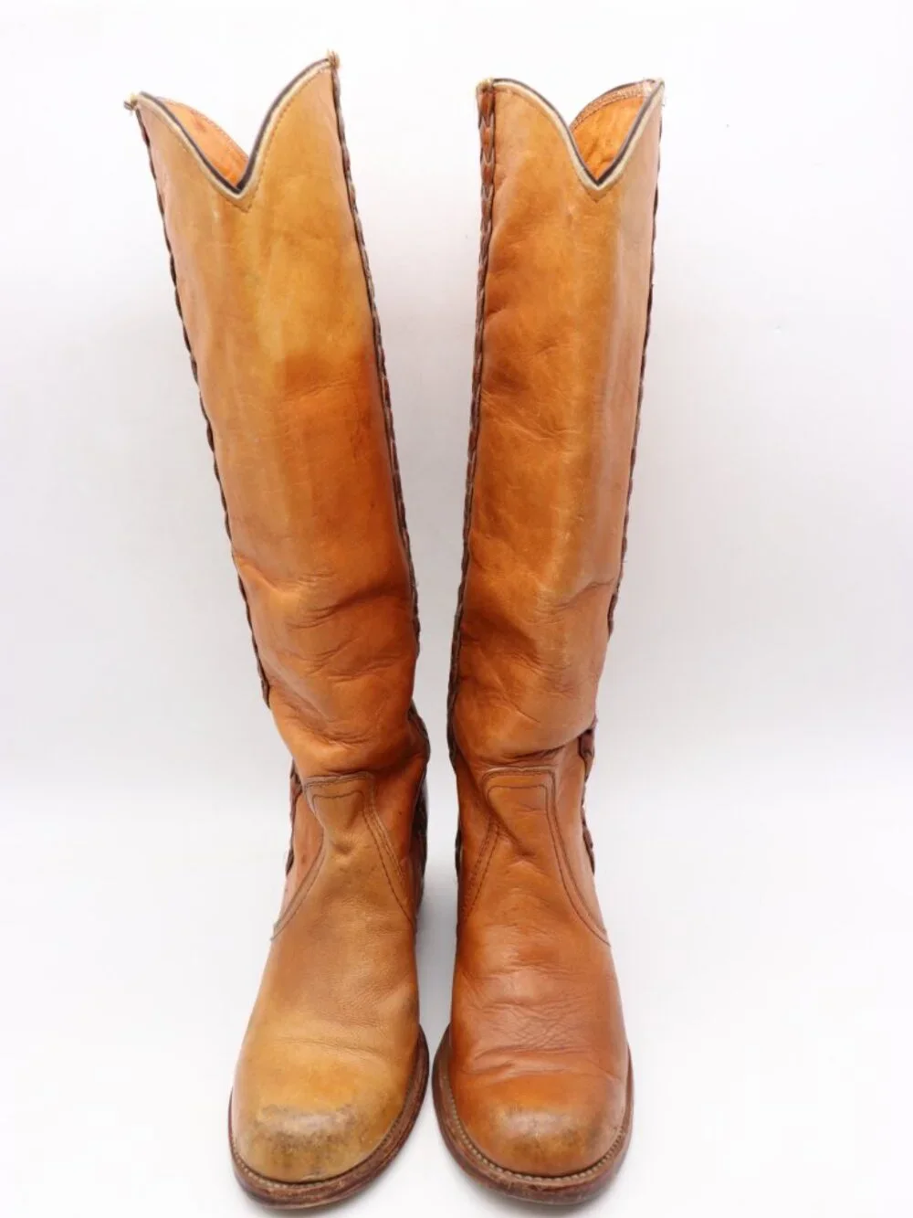 Frye Vintage Braided Women's Size 8.5 B Brown Leather Boots Made in USA - Picture 2 of 15